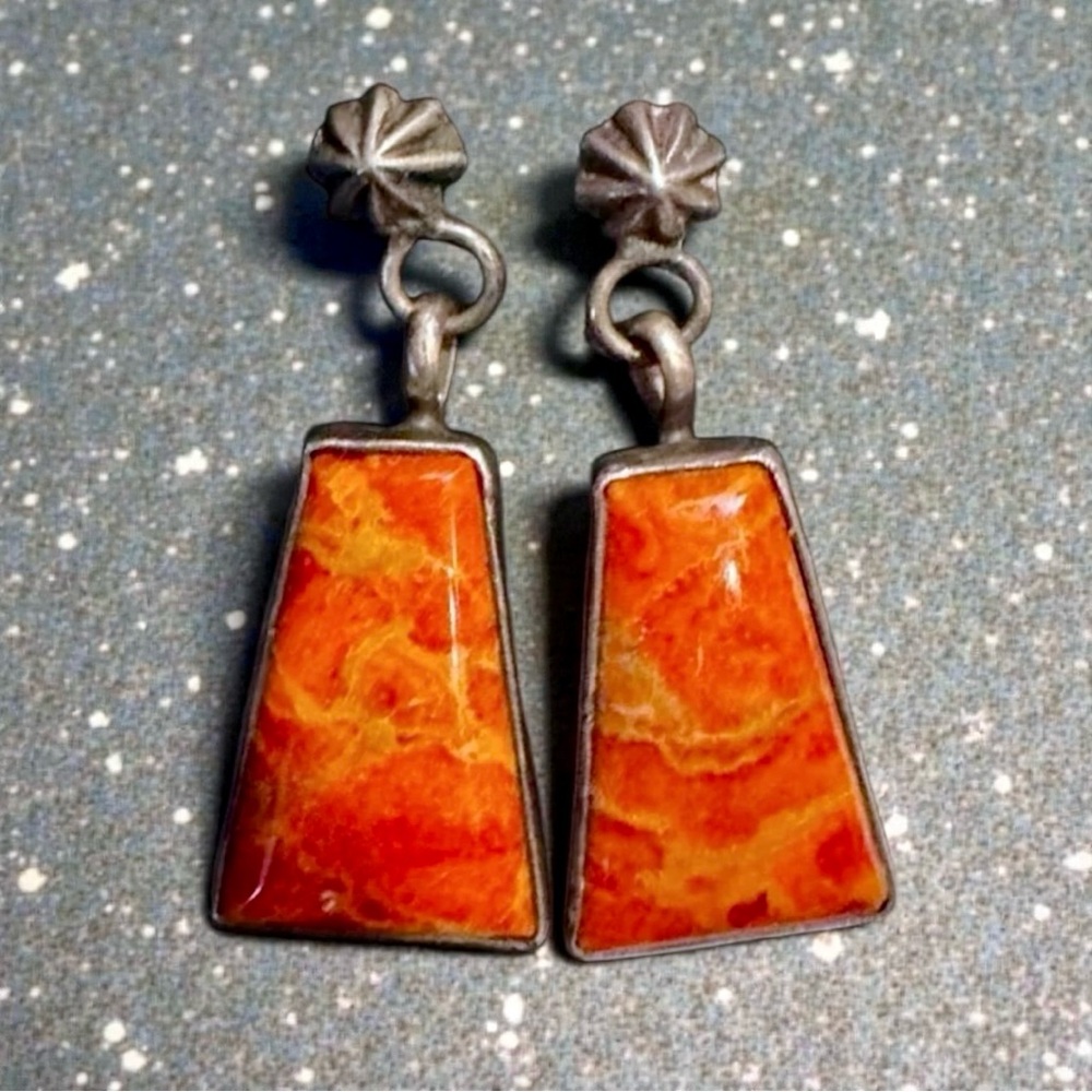 Antique Vintage Handmade Solid Sterling Silver 925 Gemstone Drop Earrings
